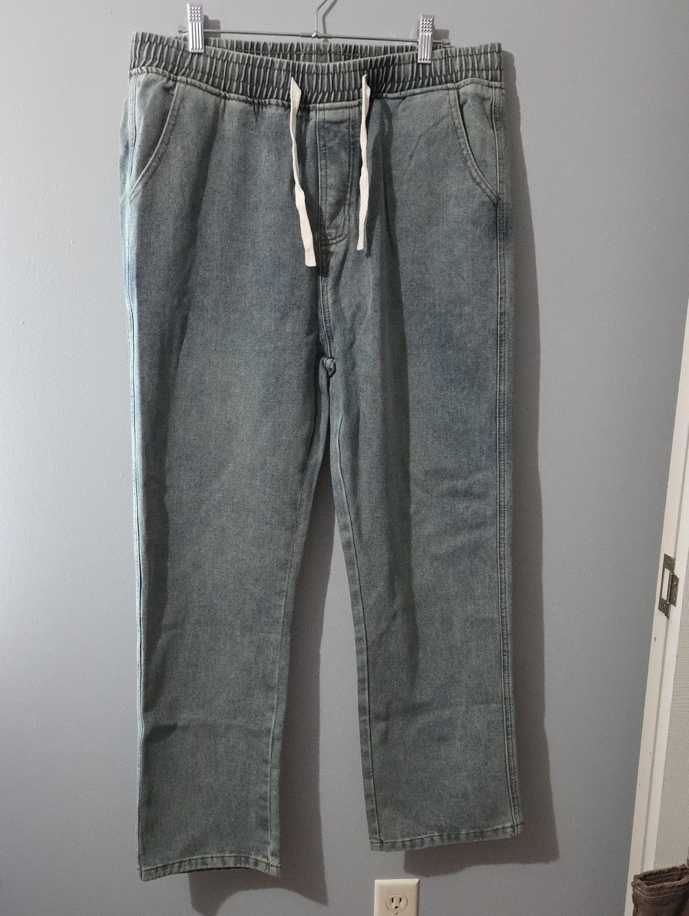 Casual Elastic-Waist Denim Joggers in Faded Blue